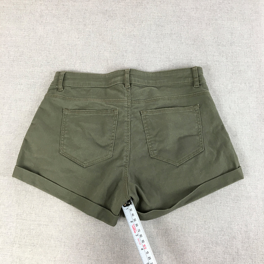 H&M Womens Denim Shorts Size 4 US (8 AU) Khaki Green Pockets