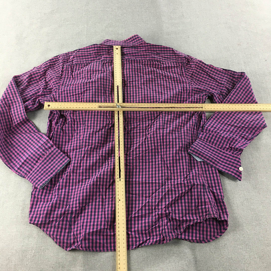 Banana Republic Mens Shirt Size M Pink Purple Checkered Button-Up