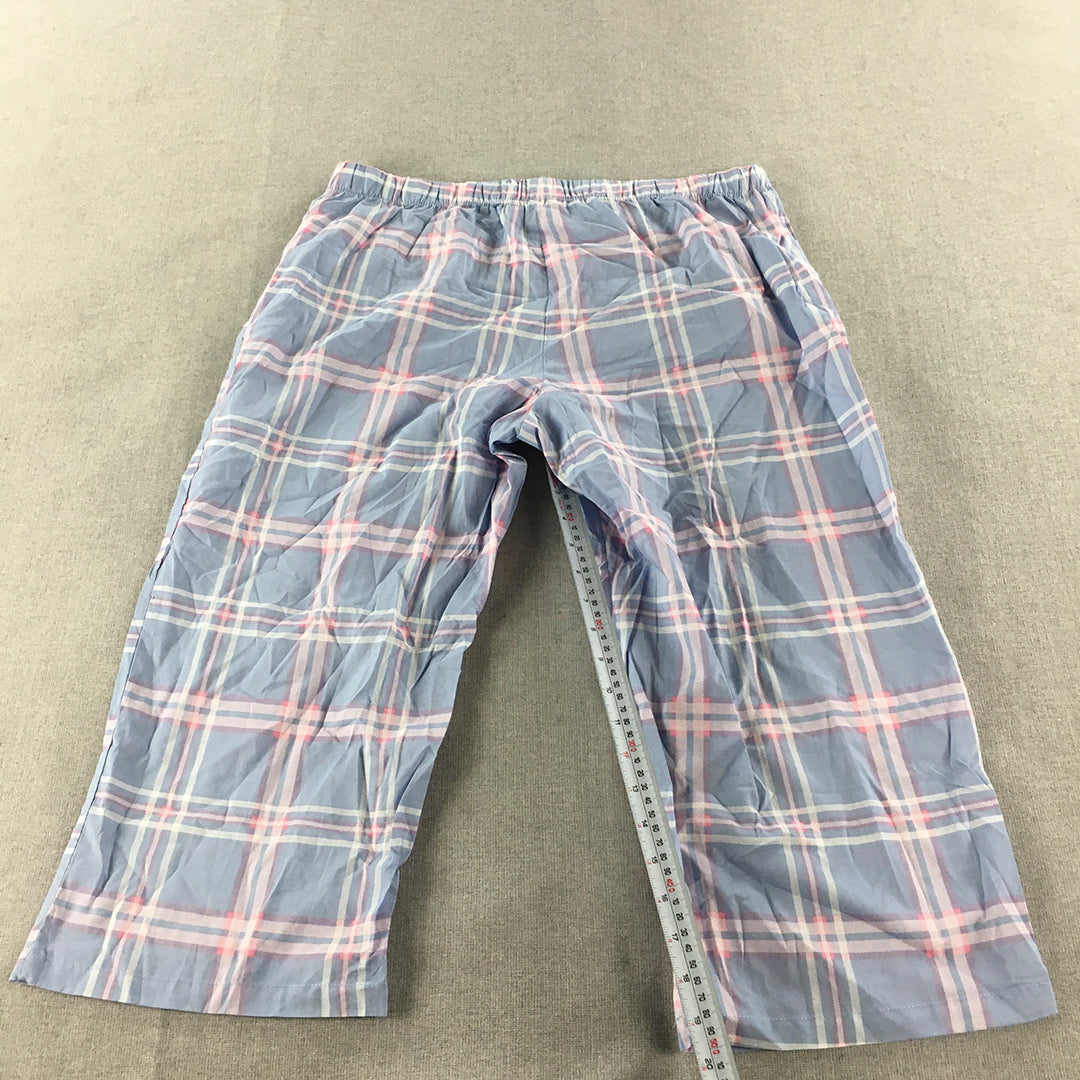 Soho Womens Pajama Shorts Size M Blue Pink Checkered 1/2 Length Sleepwear