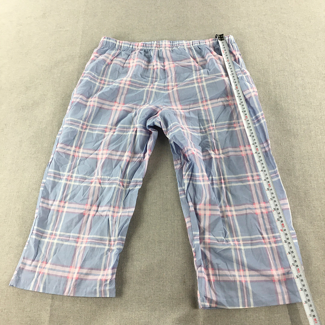 Soho Womens Pajama Shorts Size M Blue Pink Checkered 1/2 Length Sleepwear