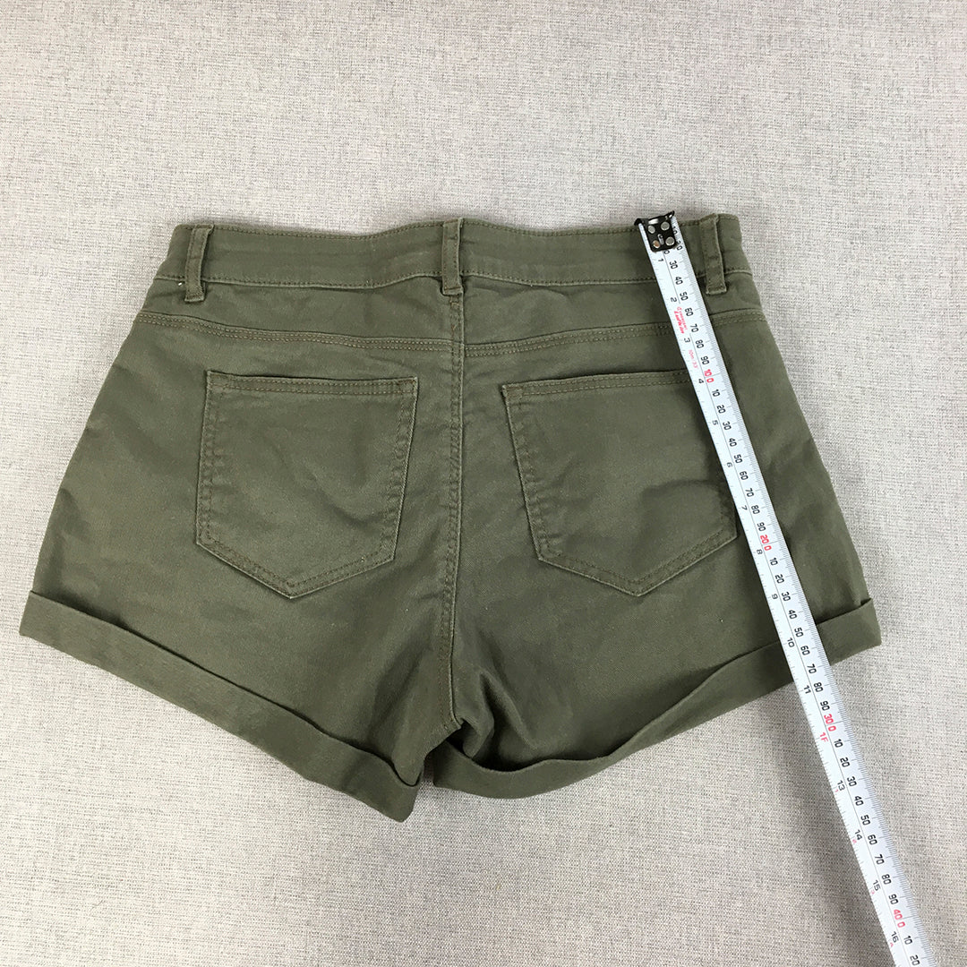 H&M Womens Denim Shorts Size 4 US (8 AU) Khaki Green Pockets