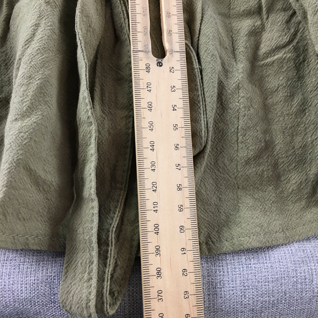 Luxe Service Womens Top Size M Khaki Green Button-Up Pockets Shirt