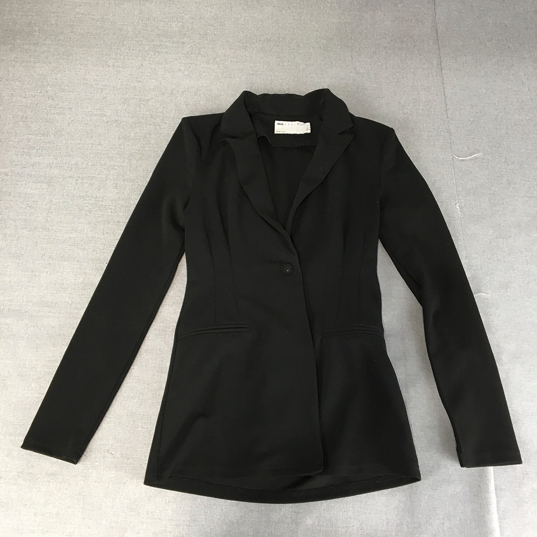 Asos Design Womens Blazer Jacket Size 8 Tall Black Collared Button Coat