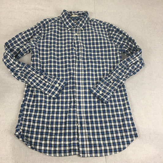 Old Navy Mens Shirt Szie M TALL Blue Checkered Long Sleeve Button-Up