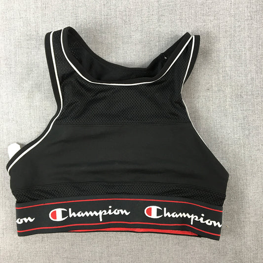 Champion Womens Cropped Top Size S Black Sleeveless Logo Activewear Shirt