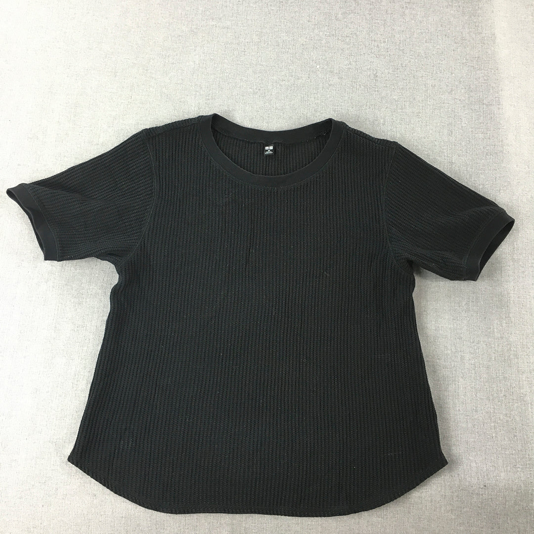 Uniqlo Womens Knit Top Size XS Black Short Sleeve Crew Neck Shirt