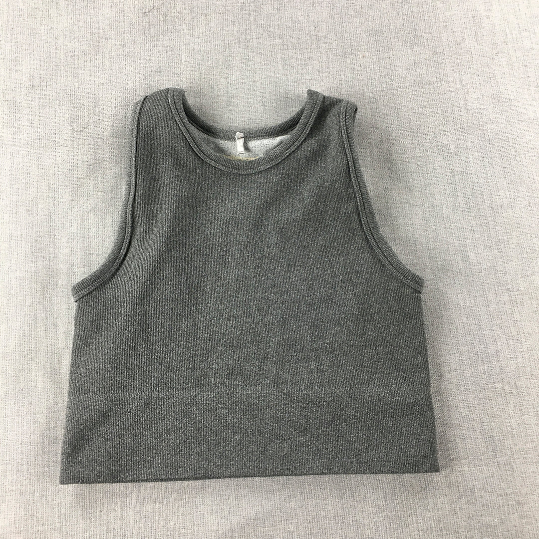 Valleygirl Womens Cropped Top Size M/L Grey Sleeveless Knit Stretch Tank