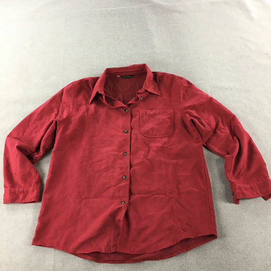 Postie Fashions Womens Velour Shirt Size 10 Red Button-Up Long Sleeve