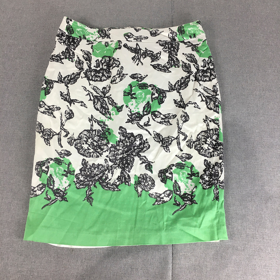 Basque Womens Skirt Size 10 Green White Flroal Straight