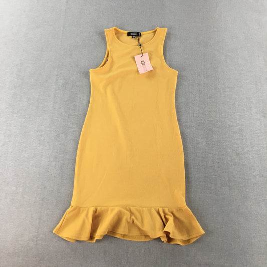 NEW Missguided Womens Mini Dress Size 8 Yellow Mermaid Hem Sleeveless