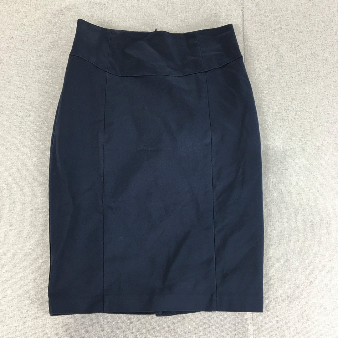 Forcast Womens Midi Skirt Size 10 Navy Blue Straight Pencil