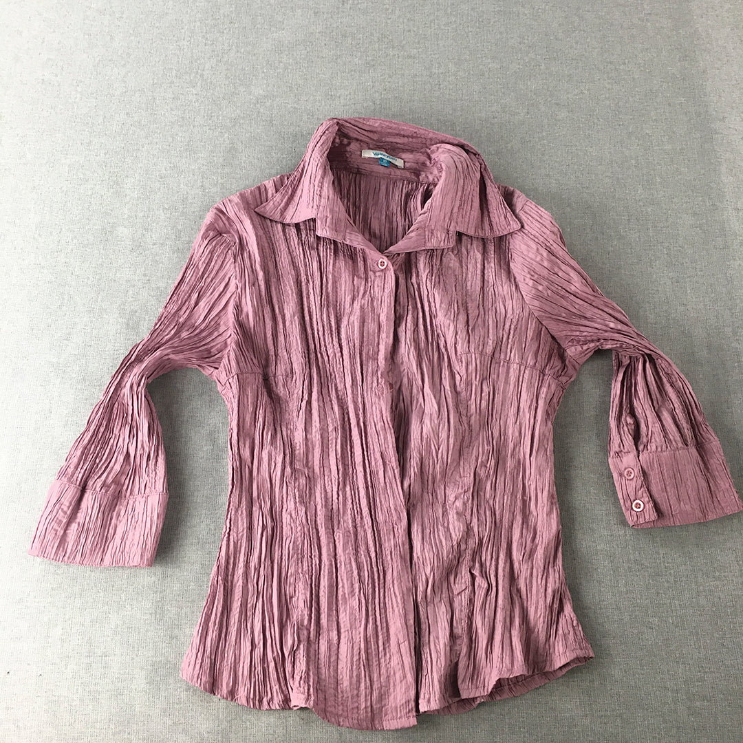 Valleygirl Womens Pleated Top Size 10 Pink Long Sleeve Button-Up Shirt