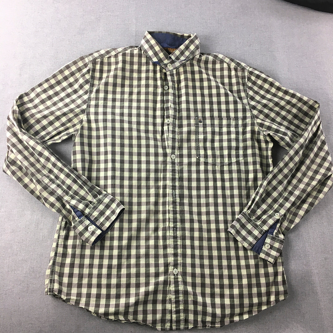 Oxemburg Beach Pebble Mens Shirt Size L Purple White Checkered Button-Up