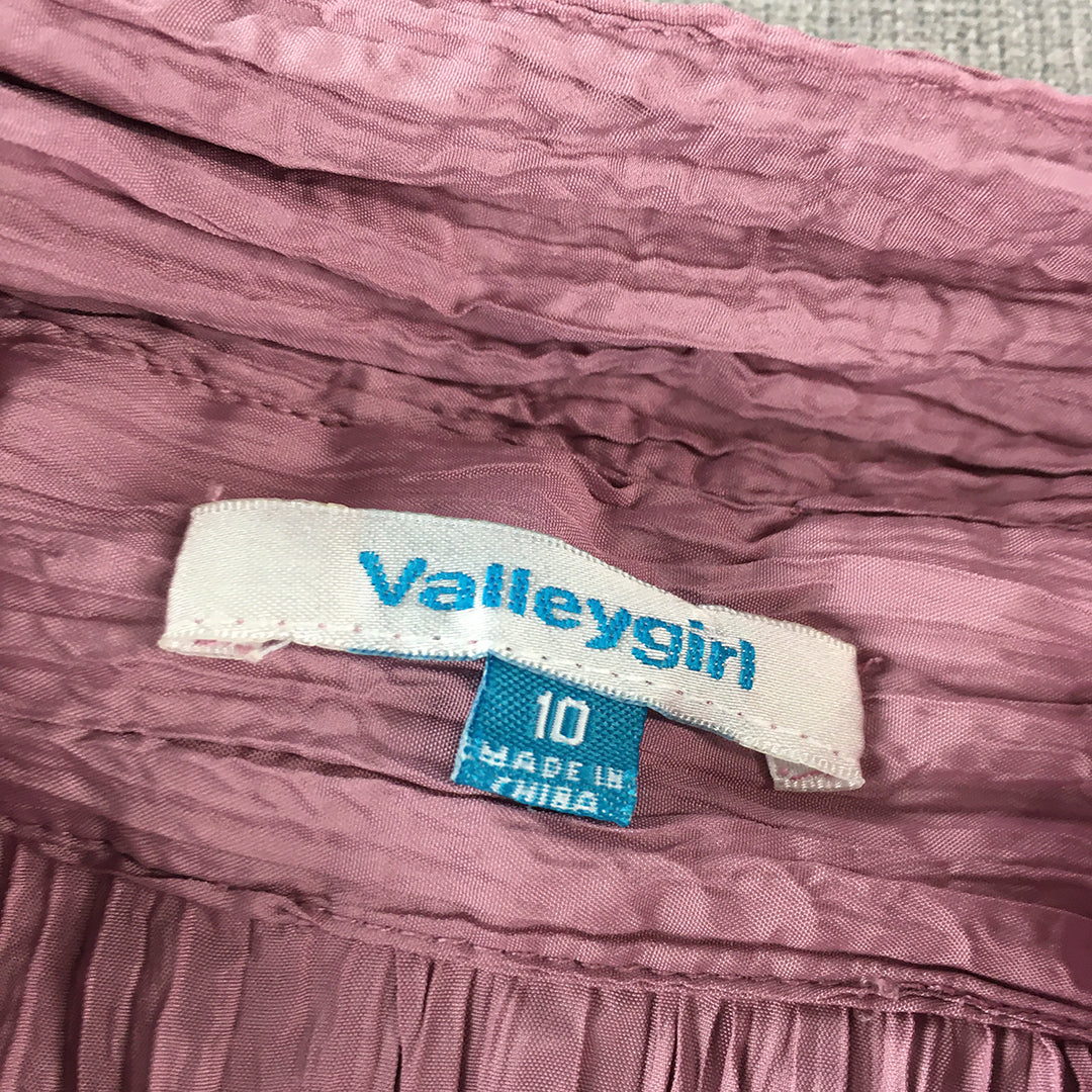 Valleygirl Womens Pleated Top Size 10 Pink Long Sleeve Button-Up Shirt