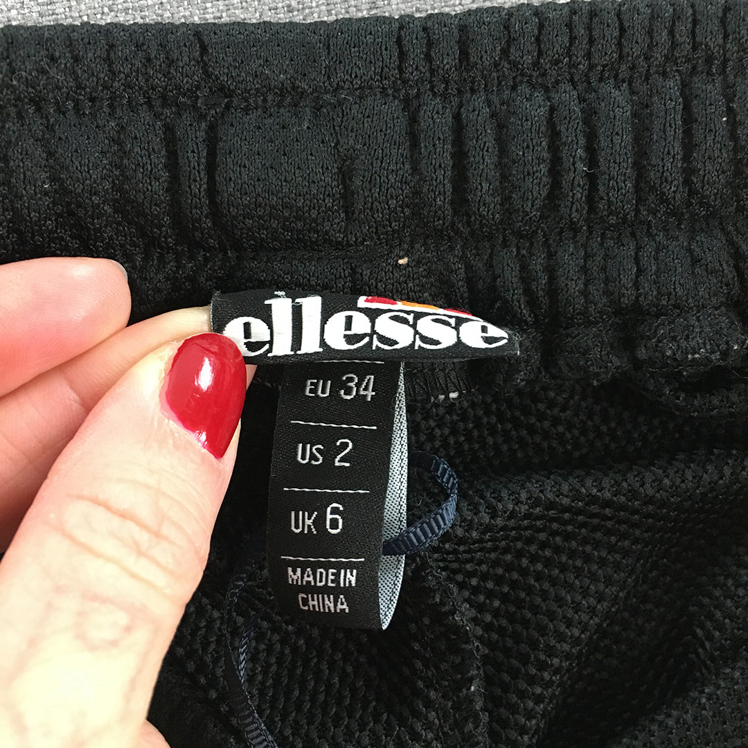 Ellesse Womens Shorts Size 6 Black Drawstring Logo Elastic Waist