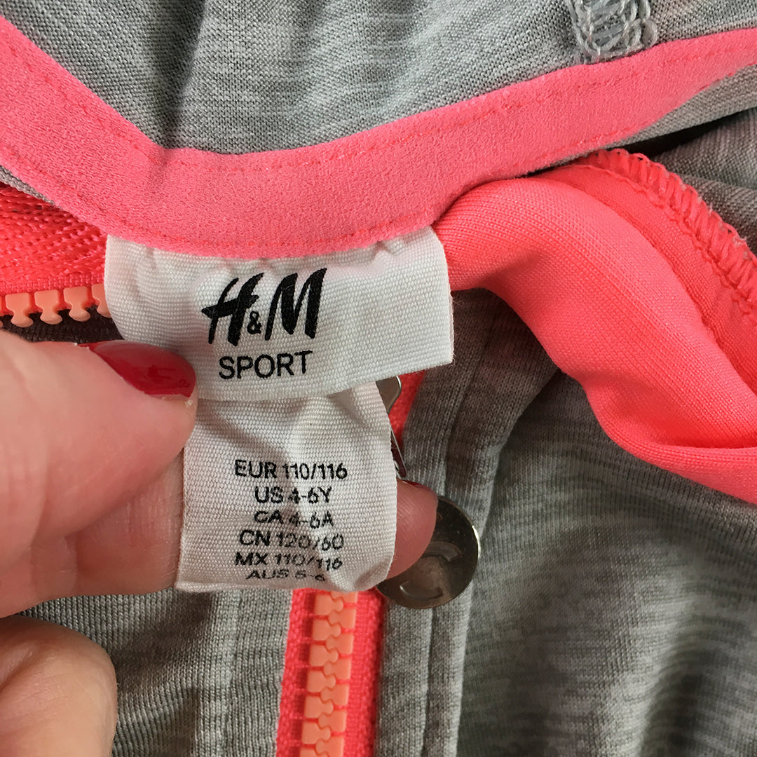 H&M Sport Kids Girls Jacket Size 4 - 6 Years Grey Pink Zip-Up Windbreaker