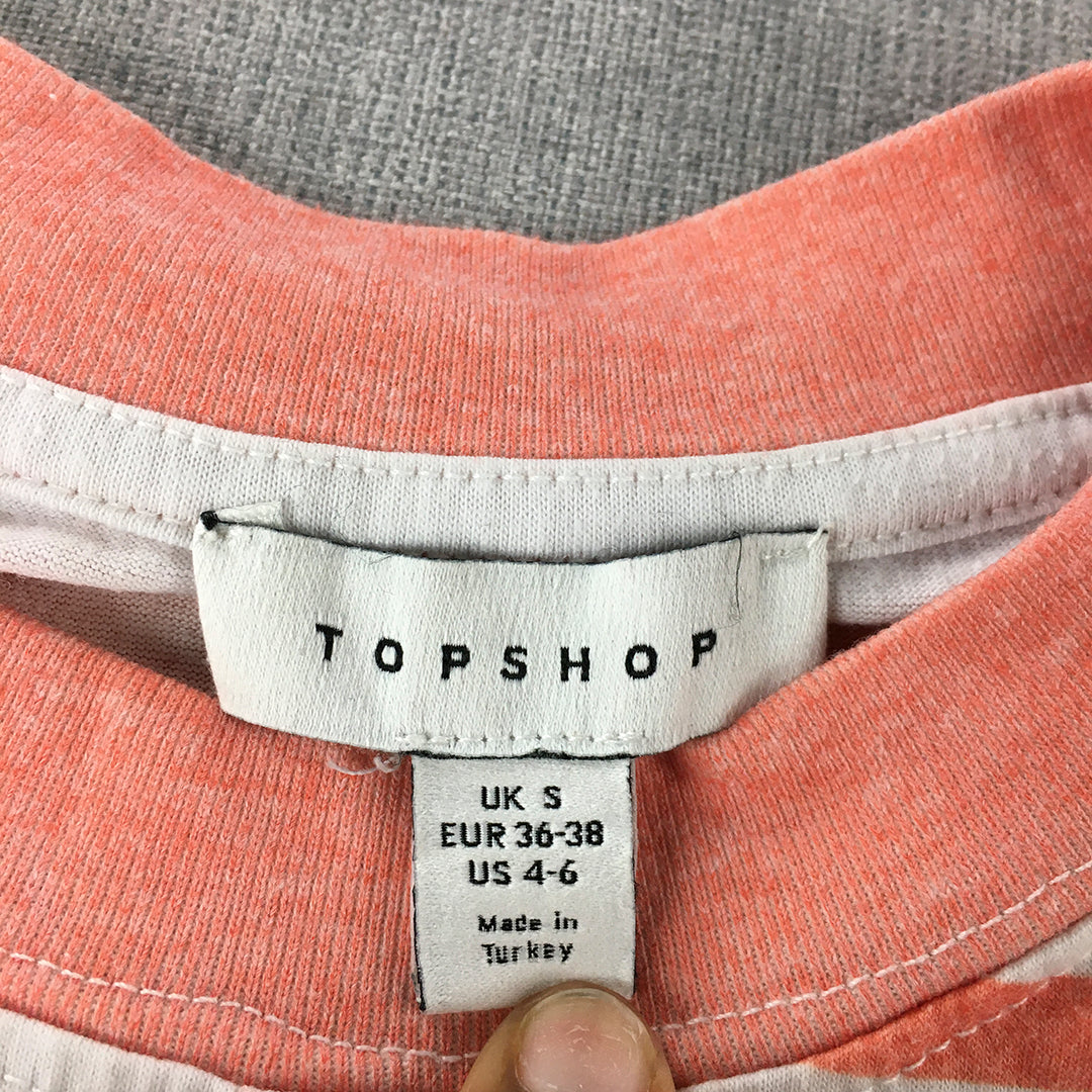 Topshop Womens T-Shirt Size S White Pink Striped Short Sleeve Top