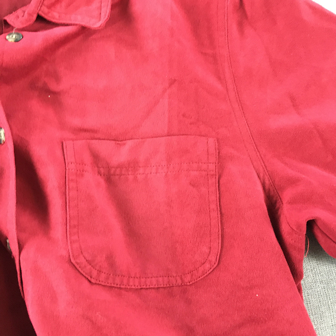 Postie Fashions Womens Velour Shirt Size 10 Red Button-Up Long Sleeve