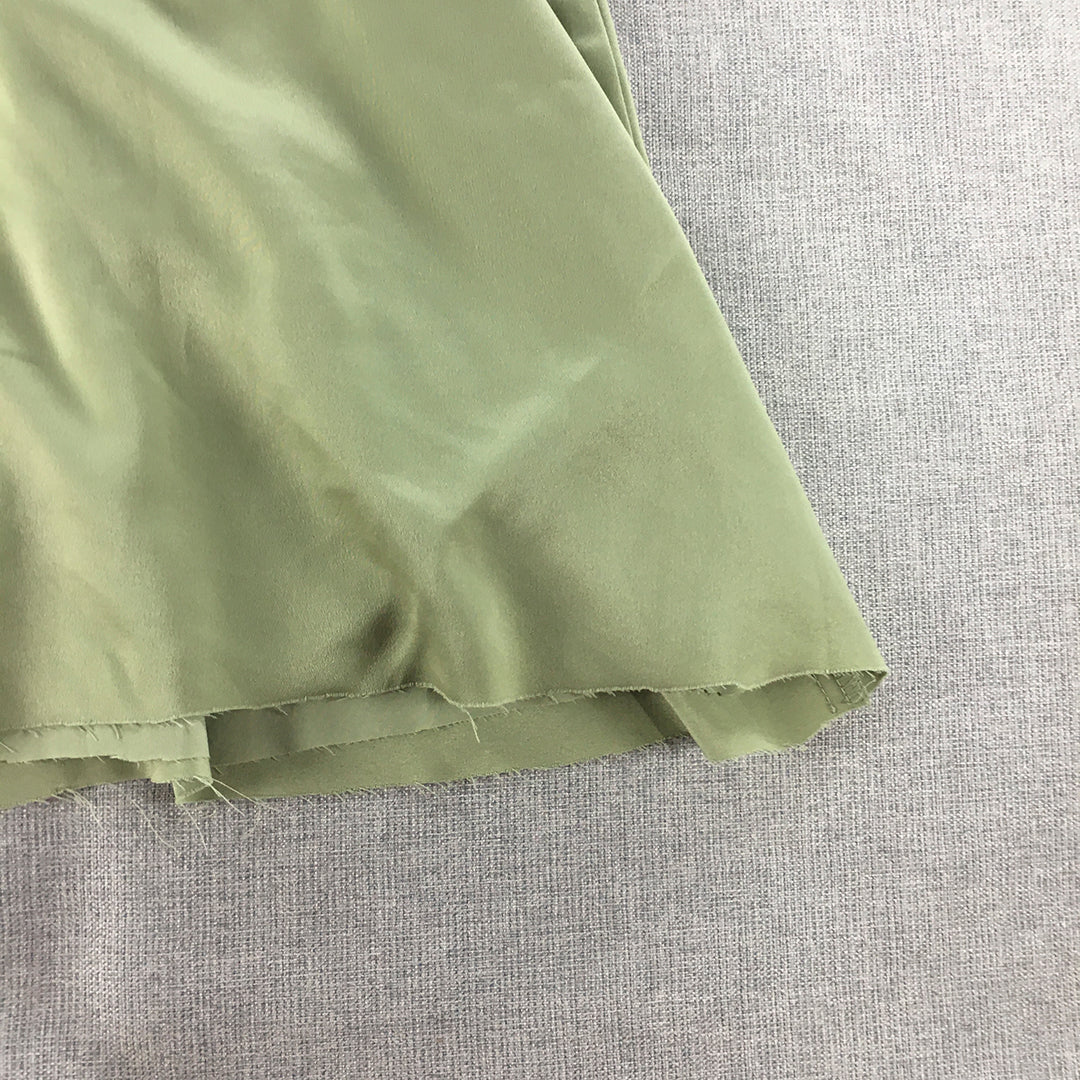 Chancery Womens Dress Size 10 Green Satin V-Neck Fit Flare