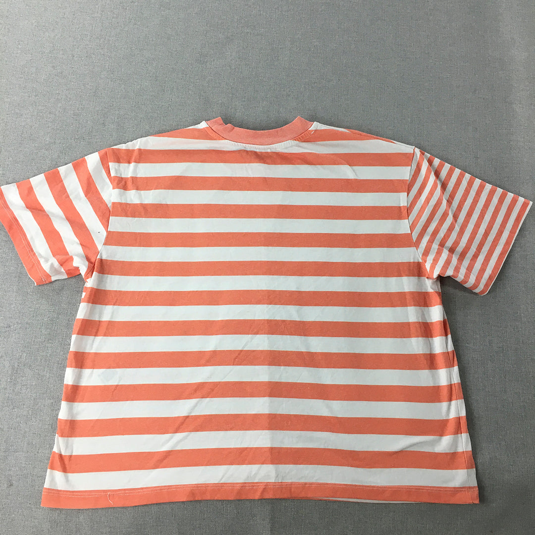 Topshop Womens T-Shirt Size S White Pink Striped Short Sleeve Top