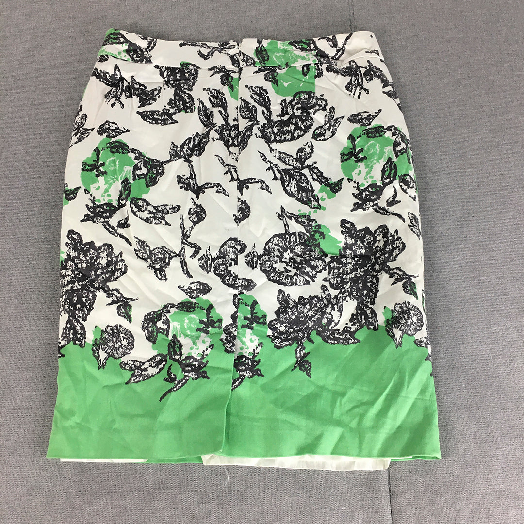 Basque Womens Skirt Size 10 Green White Flroal Straight