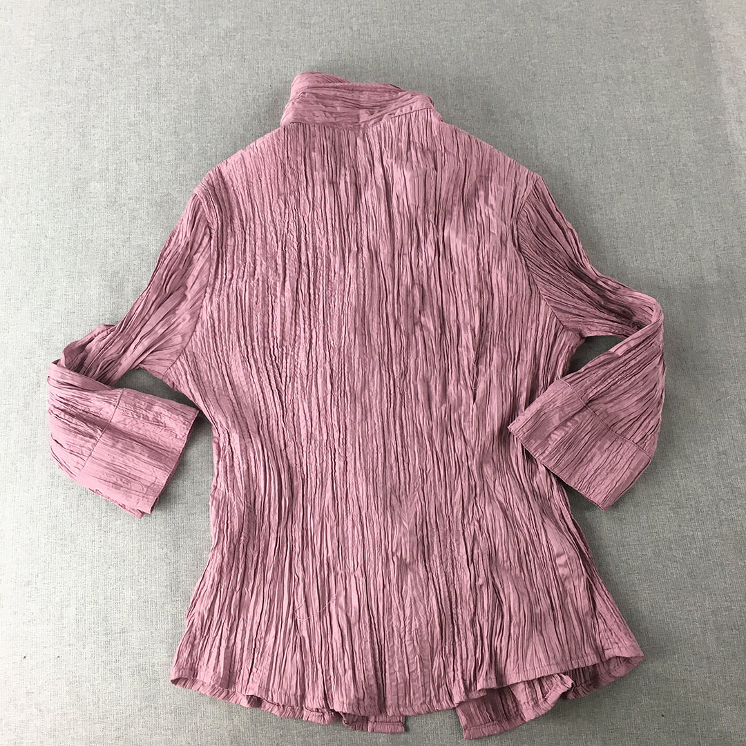 Valleygirl Womens Pleated Top Size 10 Pink Long Sleeve Button-Up Shirt