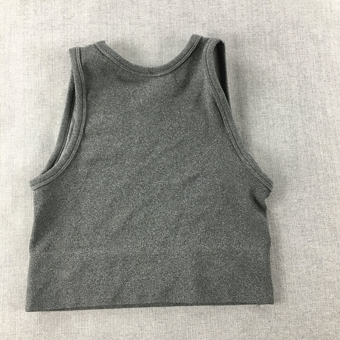 Valleygirl Womens Cropped Top Size M/L Grey Sleeveless Knit Stretch Tank