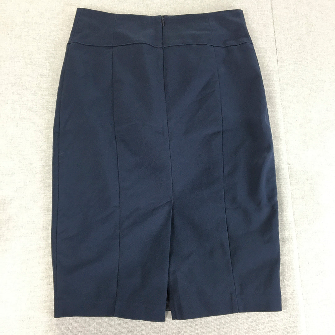 Forcast Womens Midi Skirt Size 10 Navy Blue Straight Pencil