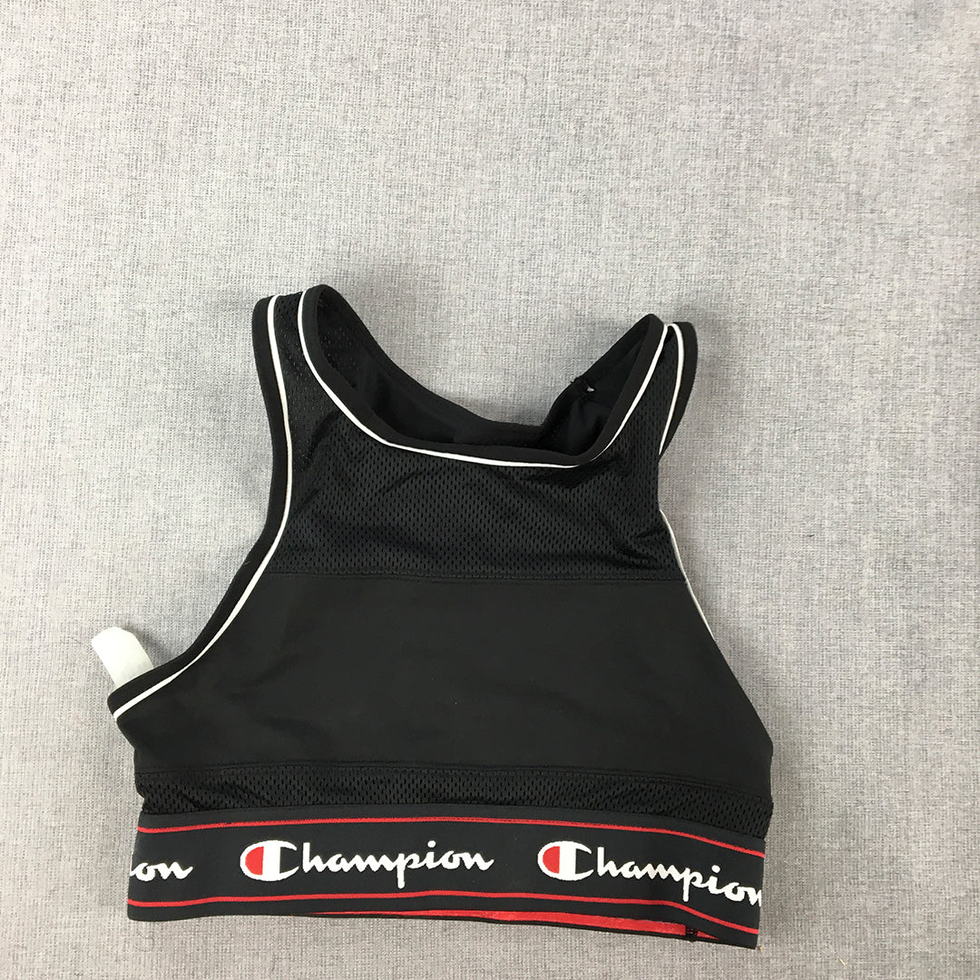 Champion Womens Cropped Top Size S Black Sleeveless Logo Activewear Shirt