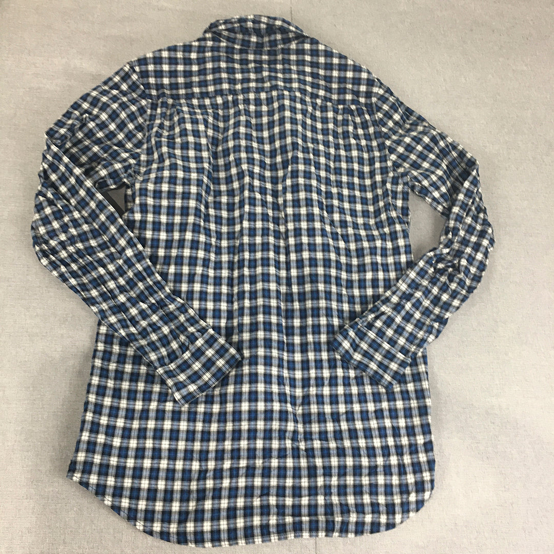 Old Navy Mens Shirt Szie M TALL Blue Checkered Long Sleeve Button-Up