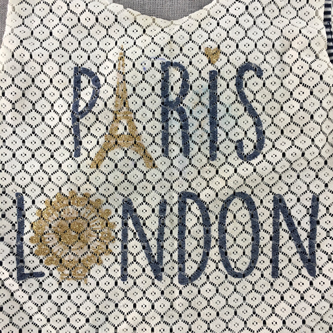 Lily Bleu Kids Girls Top Size 7 - 8 Years Paris London White Blue Sleeveless