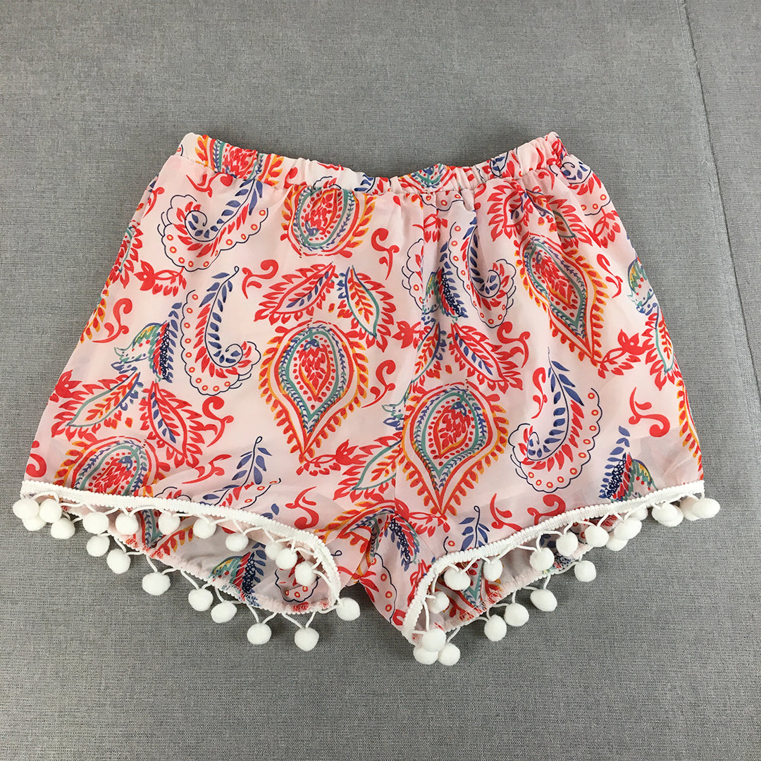 Valleygirl Womens Shorts Size 10 Pink Elastic Waist Paisley