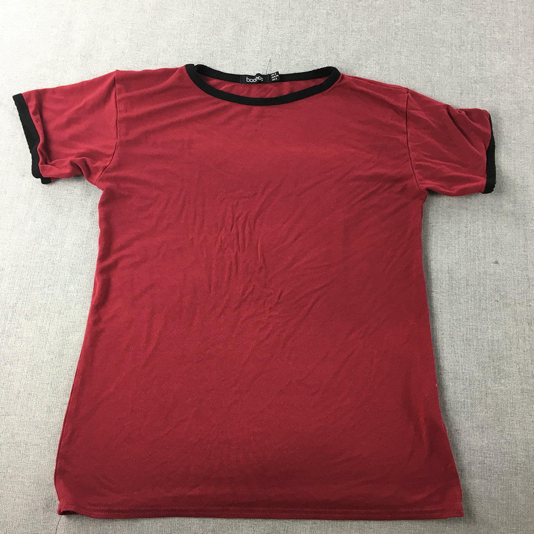 Boohoo Womens T-Shirt Size 6 Red Short Sleeve Crew Neck Stretch Fabric Top