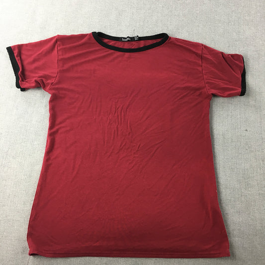 Boohoo Womens T-Shirt Size 6 Red Short Sleeve Crew Neck Stretch Fabric Top