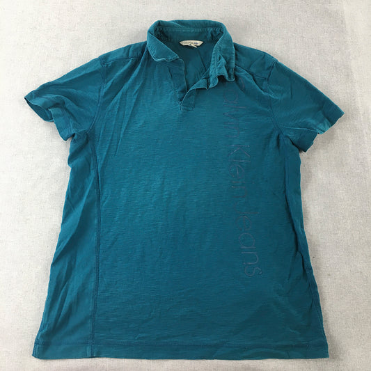 Calvin Klein Jeans Mens Polo Shirt Size M Blue Logo Collared Rugby