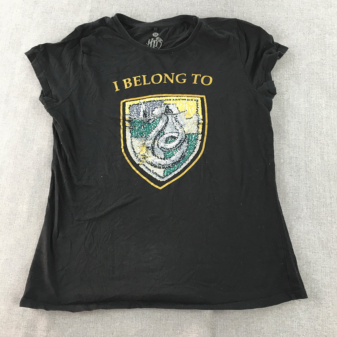 Harry Potter Womens T-Shirt Size M Black Slytherin Short Sleeve Top