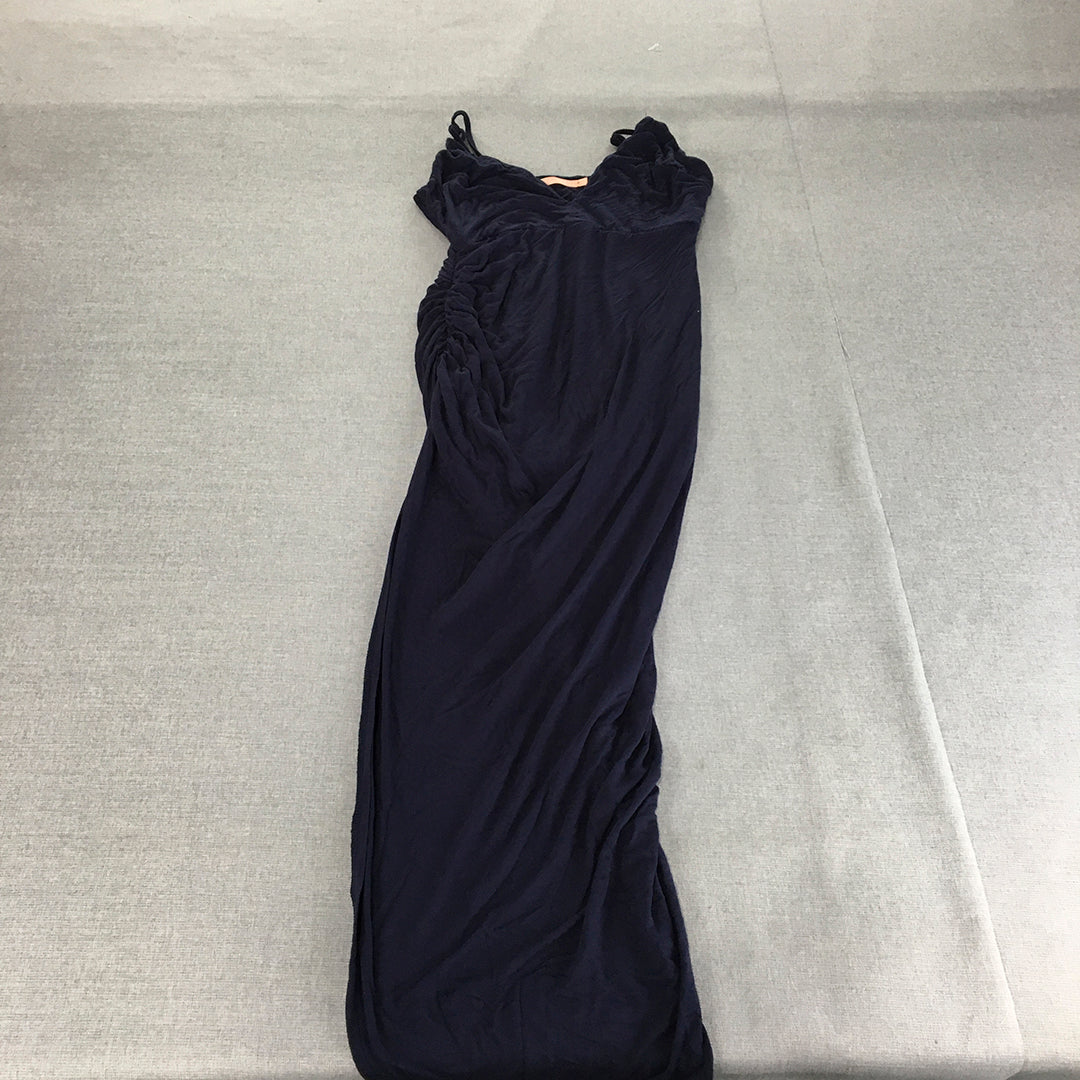 Paradisco Womens Dress Size 12 Navy Blue Spaghetti Strap Midi Ruched