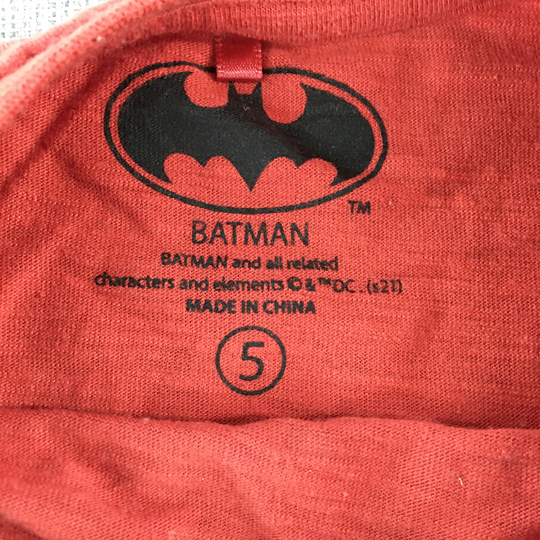 Batman Kids Boys T-Shirt Size 5 Red Logo DC Comics Superhero Top