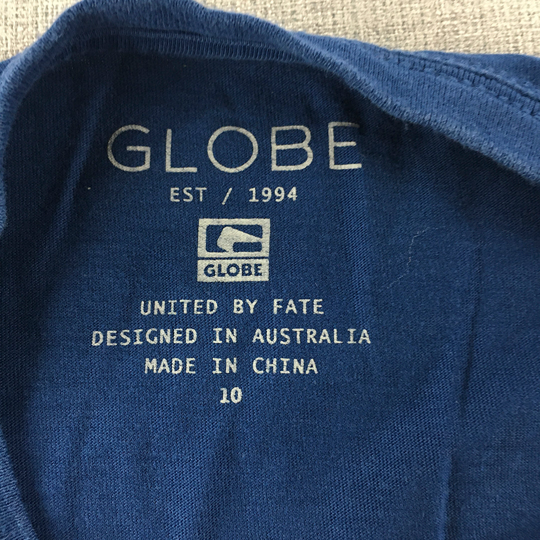 Globe Kids Boys T-Shirt Size 10 Blue Logo Short Sleeve Top