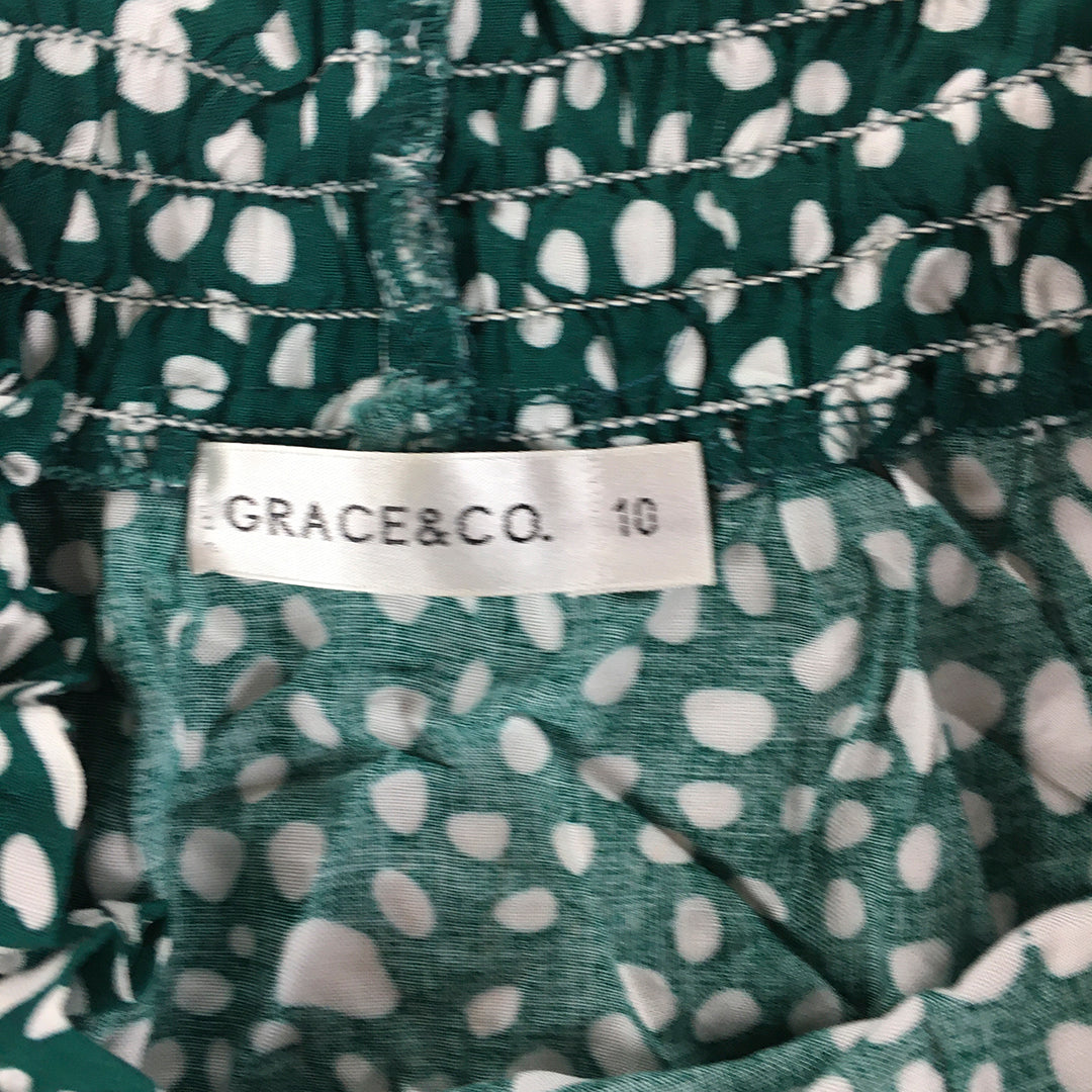 Grace & Co Womens Mini Skirt Size 10 Green White Dot Elastic Waist