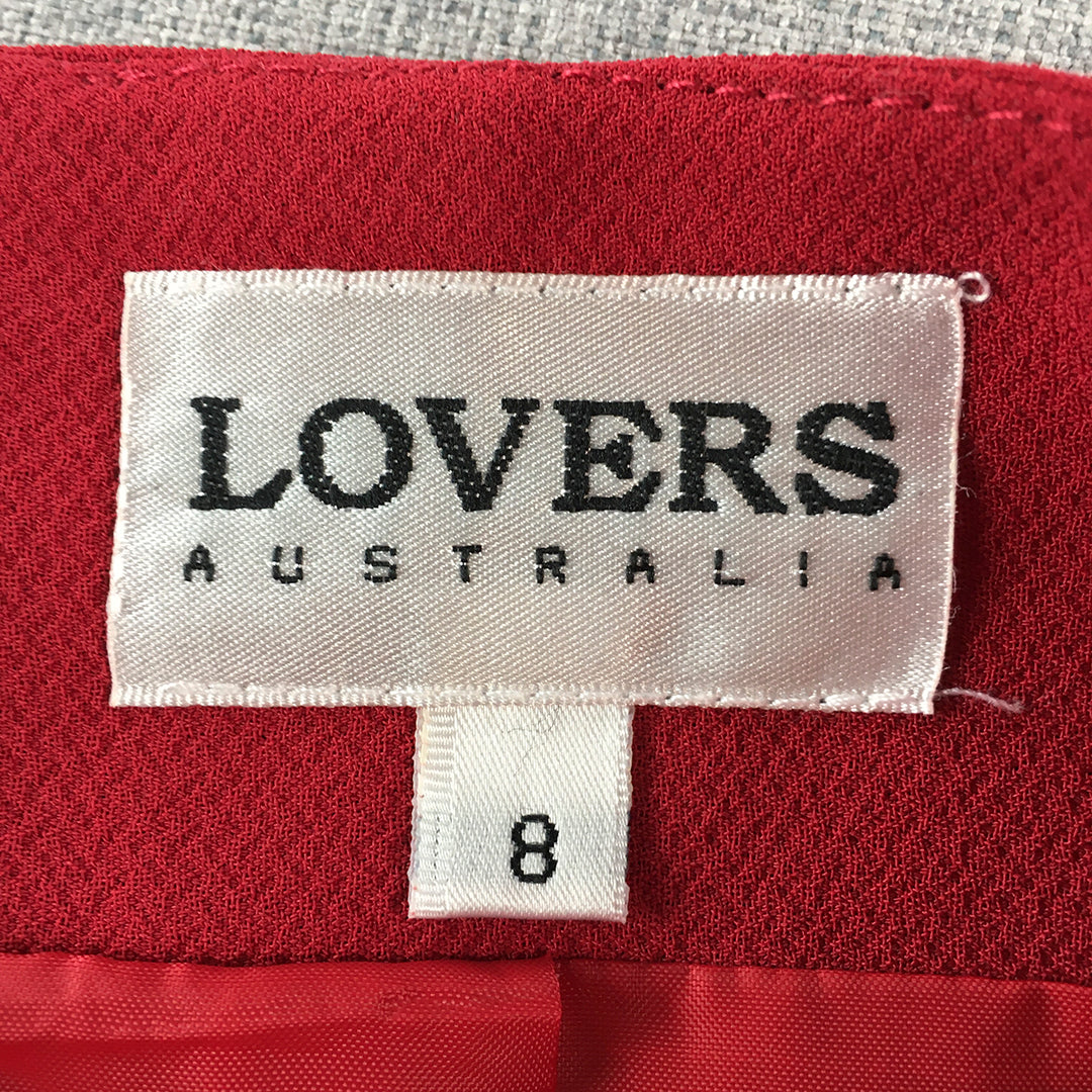 Lovers Australia Womens Pencil Skirt Size 8 Red Pleated