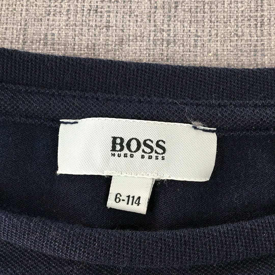 Hugo Boss Kids Boys Knit Top Size 6 Years Navy Blue Logo Short Sleeve T-Shirt