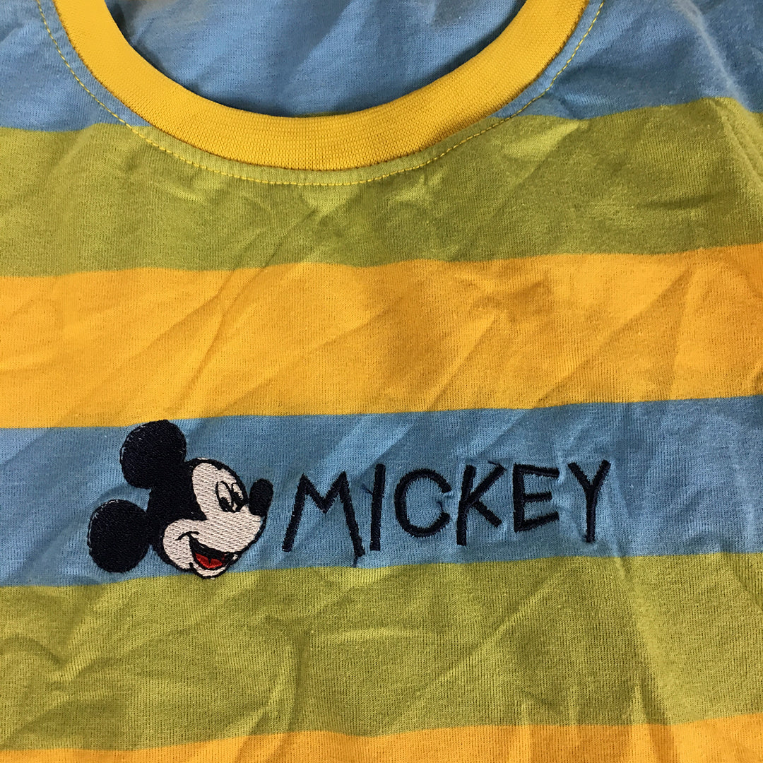 L.Lady Womens T-Shirt Size 2XL Yellow Striped Mickey Mouse Embroidered Disney