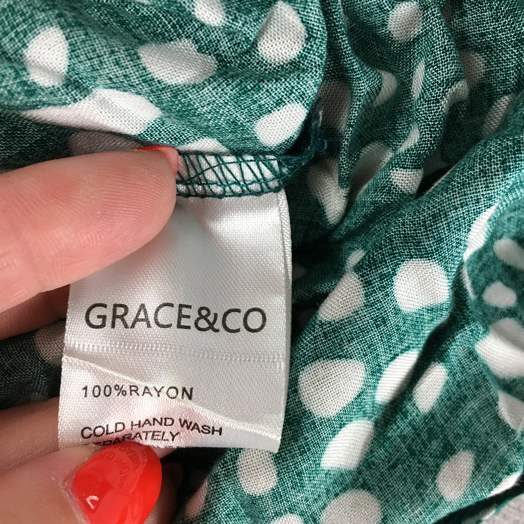 Grace & Co Womens Mini Skirt Size 10 Green White Dot Elastic Waist