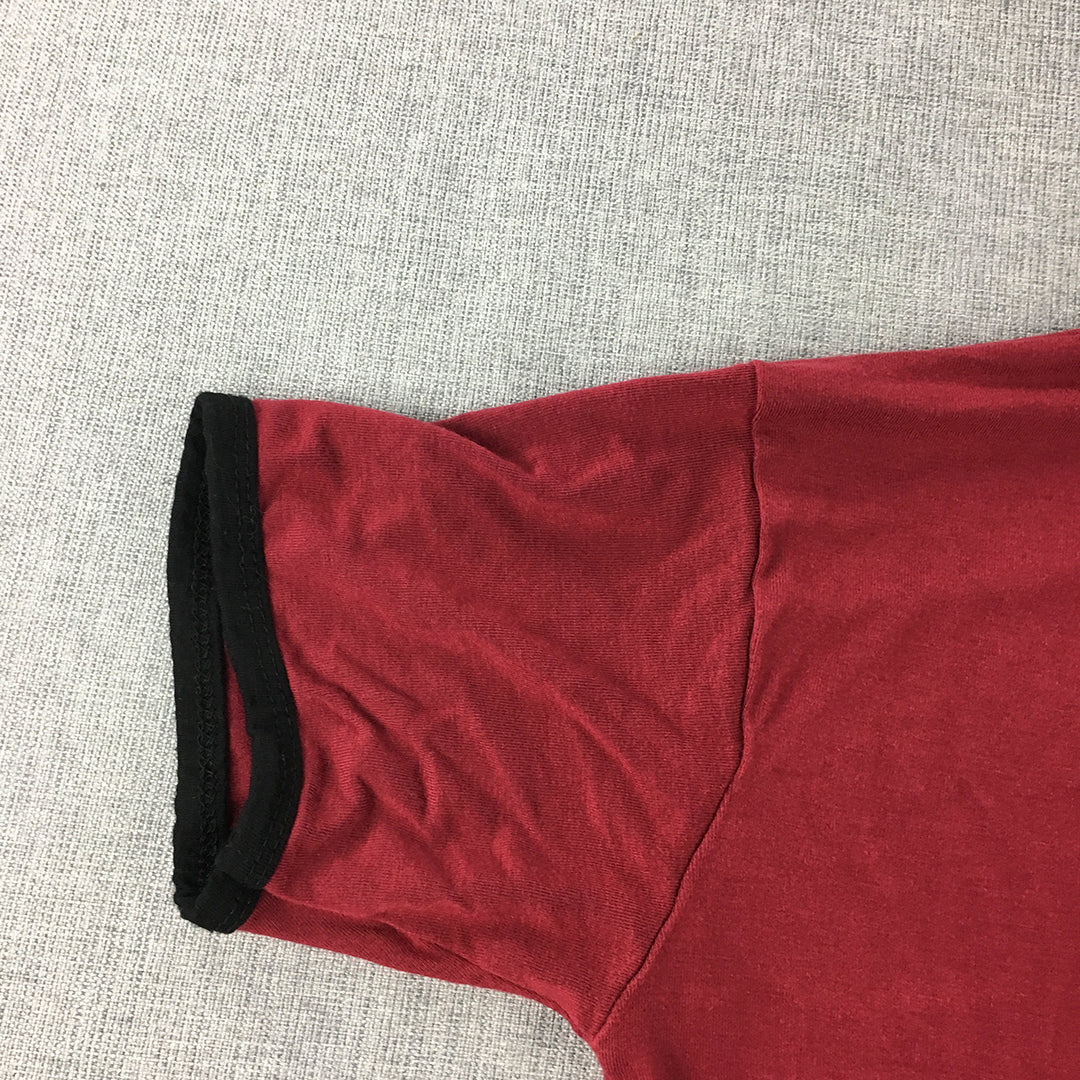 Boohoo Womens T-Shirt Size 6 Red Short Sleeve Crew Neck Stretch Fabric Top