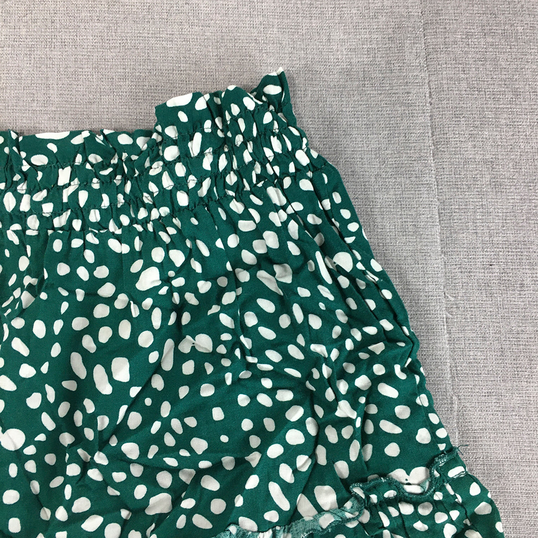 Grace & Co Womens Mini Skirt Size 10 Green White Dot Elastic Waist