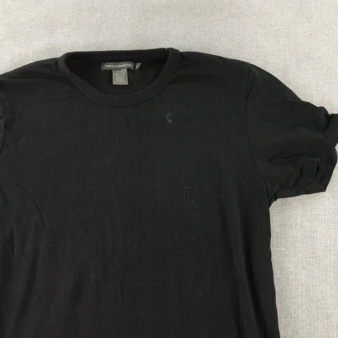 French Connection Mens T-Shirt Size M Black Crew Neck Logo Short Sleeve