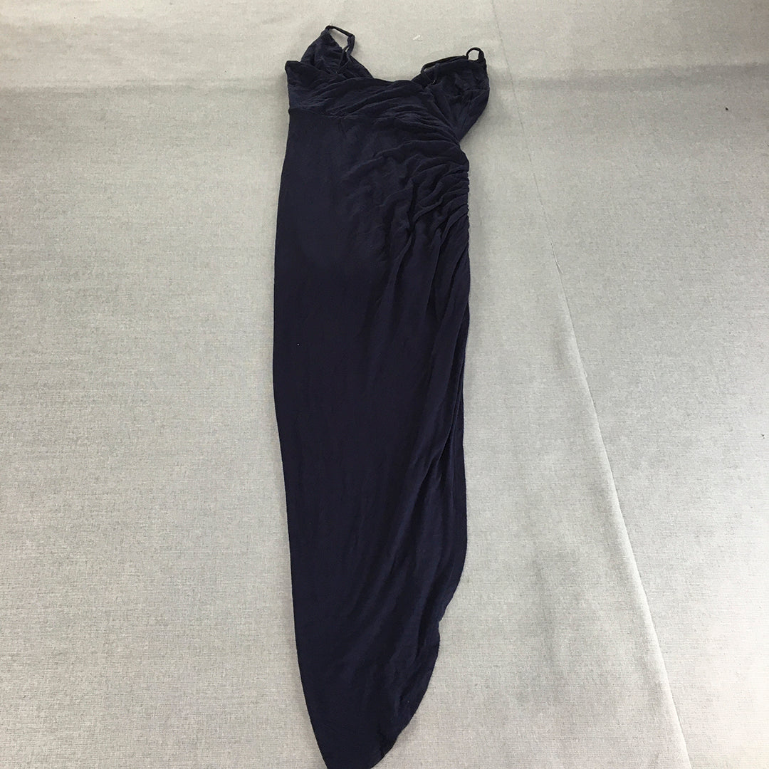 Paradisco Womens Dress Size 12 Navy Blue Spaghetti Strap Midi Ruched