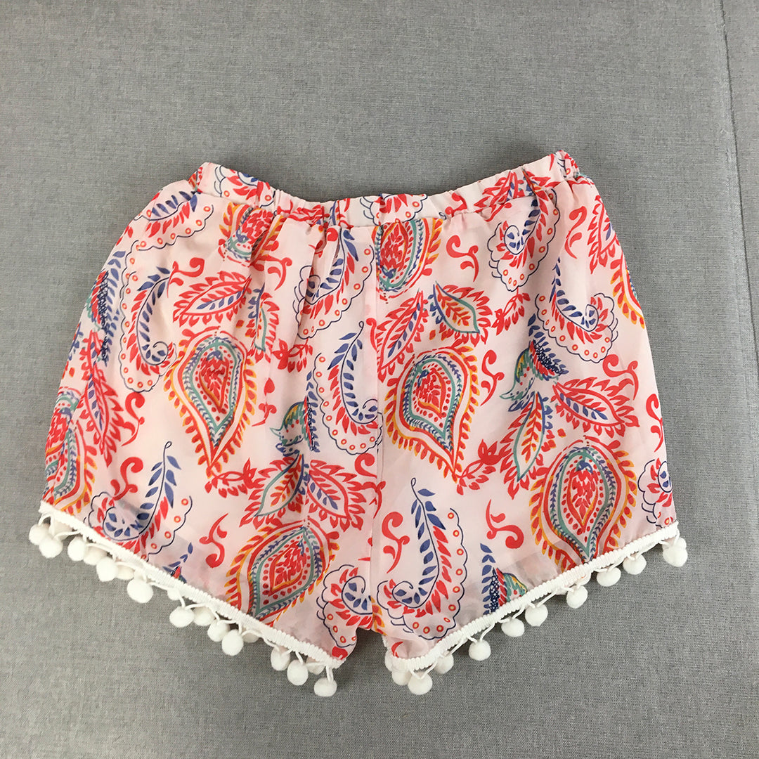 Valleygirl Womens Shorts Size 10 Pink Elastic Waist Paisley