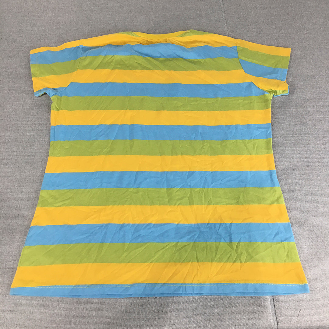 L.Lady Womens T-Shirt Size 2XL Yellow Striped Mickey Mouse Embroidered Disney